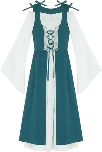 Vista 5 de Vestidos renacentistas medievales para niñas, disfraz irlandés medieval, de Halloween, vestido de baile de hadas, estilo vintage, traje bohemio