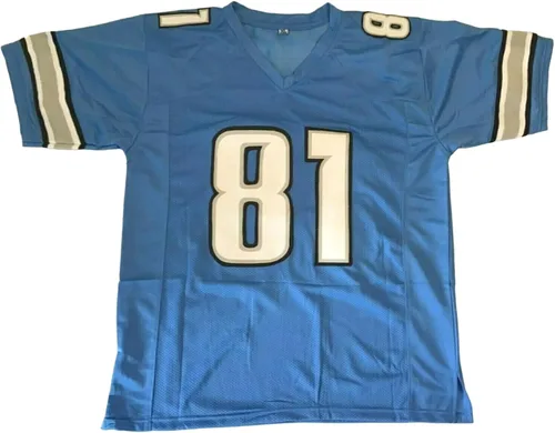 Vista 2 de Calvin Johnson Custom Jersey Cosido Azul Fútbol Nuevo Sin MarcaLogos