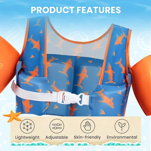 Vista 3 de Gogokids Chaleco de natación para niños, flotadores para niños de 20 a 50 libras, ayuda a la natación con alas de agua y correa para el hombro