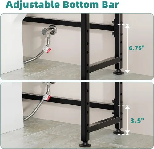 Vista 5 de Simple Trending Almacenamiento de 8 niveles sobre el inodoro con estante lateral, organizador de baño, estantes de metal para toallas, color negro