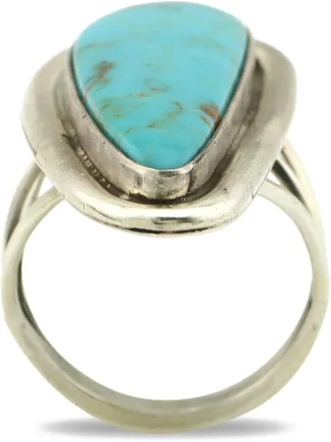 Vista 3 de Anillo Navajo de plata .925 Kingman turquesa firmado Doug Zachary C.1980's, Plata de ley 925, plata 925, piedra preciosa, metal, turquesa