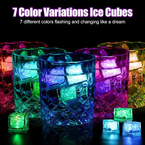 Vista 5 de Paquete de 160 cubos de hielo iluminados para bebidas, cubos de hielo LED con luces que cambian de color, activadas por agua, grado alimenticio