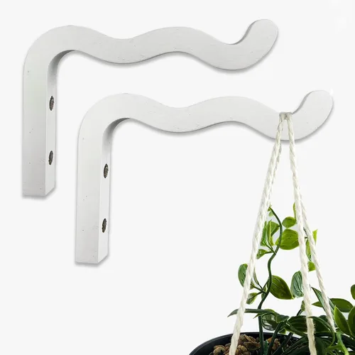 Vista 21 de EvenWood Juego de 2 ganchos para plantas de pared de 6 pulgadas, gancho de madera montado en forma de L, soporte para interiores y exteriores