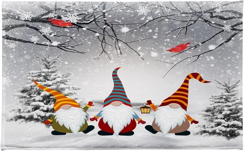Vista 10 de HVEST Alfombra de baño de invierno, gnomos y cardenales en bosque nevado, alfombra de baño, alfombra de baño antideslizante de Navidad, accesorios