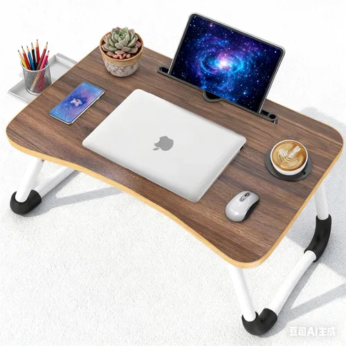 Vista 2 de Fayquaze - Escritorio portátil plegable para cama con cajón de almacenamiento y portavasos - Escritorio de regazo para portátil, soporte y bandeja