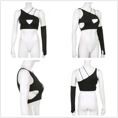 Vista 4 de Camiseta sin mangas gótica sexy negra para mujeres o adolescentes