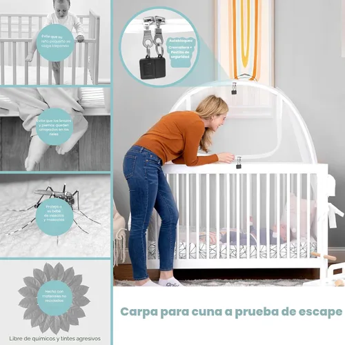 Vista 2 de Tienda de campaña para cuna de malla transpirable para evitar que el bebé salga trepando, toldo de red para cuna con cremallera de cierre automático