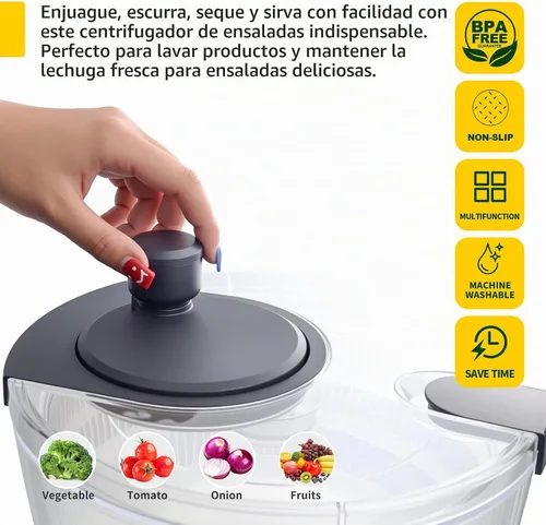 Vista 6 de Molinillo de ensalada mediano de 4.2 cuartos de galón, lavadora de verduras 4.23Qt