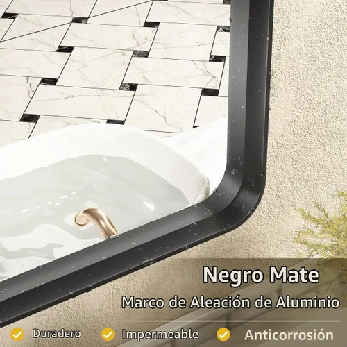 Vista 7 de Paquete de 2 espejos de baño con marco de metal negro de 22 x 30 pulgadas, espejo rectangular redondeado negro mate, antioxidante, se cuelga