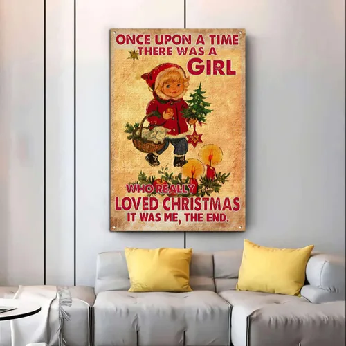 Vista 5 de Letreros de metal de estaño vintage Once Upon A Time There Was a Girl Who Really Loved Christmas, letrero de Navidad, letrero de Papá Noel, Feliz