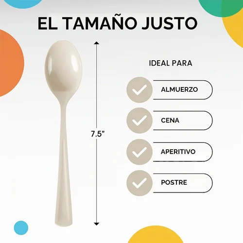 Vista 2 de Party Solids - Cucharas de plástico color marfil, 200 piezas, cucharas de marfil, utensilios desechables, juego de cubiertos de plástico resistente