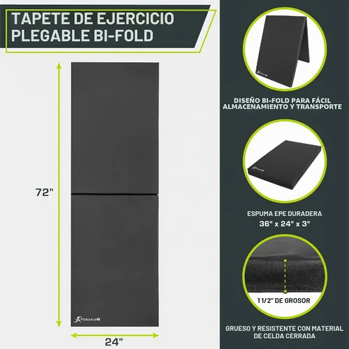 Vista 2 de ProsourceFit Esterilla de ejercicio plegable y gruesa de 6 x 2 pies con asas de transporte para artes marciales mixtas, entrenamiento de gimnasia