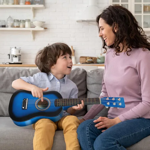 Vista 6 de Guitarra pequeña - Guitarra acústica para niños de 23 pulgadas en azul para aprendizaje de música, perfecta para práctica en casa y entretenimiento