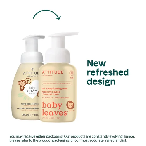 Vista 2 de ATTITUDE Lavado Espumoso 2 en 1 para Cabello y Cuerpo de Bebé, Champú Jabón Verificado por EWG, Dermatológicamente Probado, Hecho con Ingredientes