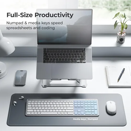 Vista 11 de iClever Teclado y ratón inalámbricos, GK08 Combo de teclado y ratón blanco, ergonómico, silencioso, diseño de tamaño completo con teclado numérico