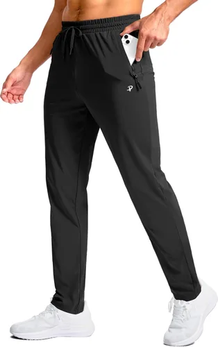 Vista 9 de Pudolla Pantalones deportivos altos para hombre con entrepierna de 32/34/36/38 pulgadas con bolsillos con cremallera, pantalones deportivos ligeros