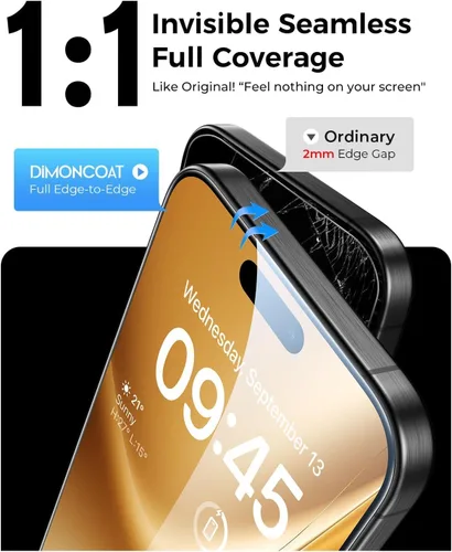Vista 5 de DIMONCOAT - Paquete de 4 protectores de pantalla de privacidad para iPhone 14 Pro de 6.1 pulgadas 13FT Drop Tested, Auto Alignment Kit, 10X