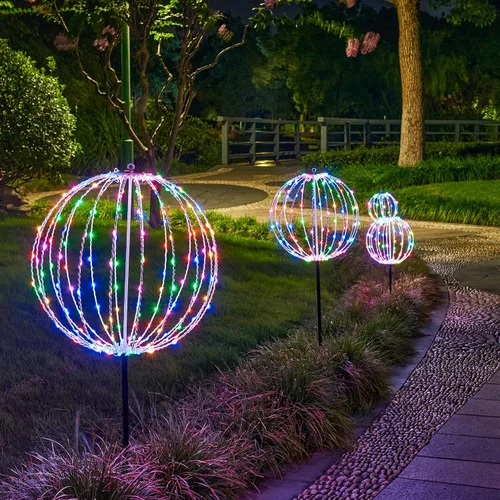 Vista 6 de LIGHTSHARE Bola de luz LED de 10 pulgadas, 48 LED, decoración de camino, esfera con control remoto, plegable, marco de metal plano, para interiores