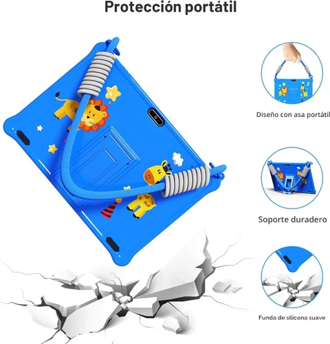 Vista 9 de PRITOM Tabletas para niños de 10 pulgadas Android 13, tableta con cordón 64GB, Quad-Core, pantalla HD IPS, WiFi, cámara dual, tableta para niños Azul