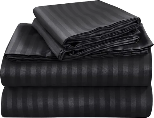 Vista 18 de Juego de sábanas de lujo para sofá cama individual, color negro, 100% algodón egipcio de 800 hilos, se adapta fácilmente a colchones de hasta 5