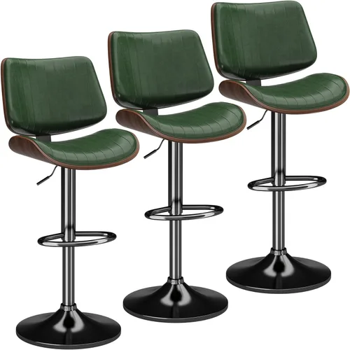 Vista 14 de Juego de 1 taburetes de bar giratorios de madera curvada ajustables para encimera de cocina, moderna silla de bar tapizada de piel sintética