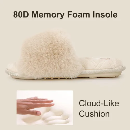 Vista 5 de LongBay Pantuflas planas de espuma viscoelástica de piel sintética para mujer, cómodas sandalias de punta abierta