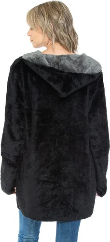 Vista 6 de Manta con capucha en forro polar grueso con bolsillo, color negro, tamaño grande, para mujeres y hombres, cálida y acogedora
