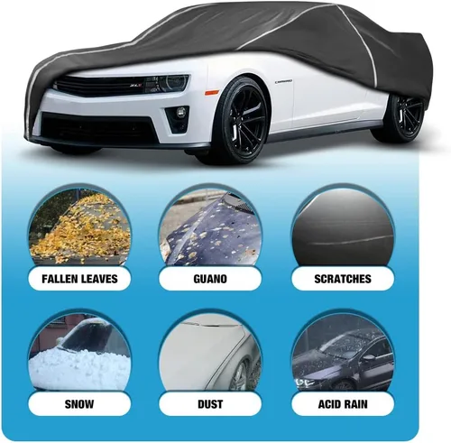 Vista 2 de Funda impermeable para automóvil compatible con Chevy Camaro 2010-2024 para todo tipo de clima, 6 capas, cubierta completa para automóvil con bolsa