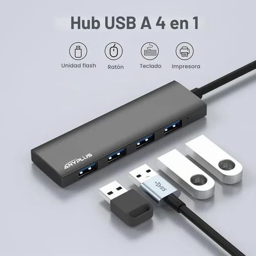 Vista 3 de Concentrador USB, concentrador USB 3.0 de aleación de aluminio ultra delgado divisor USB, extensor USB portátil de 4 puertos, concentrador USB