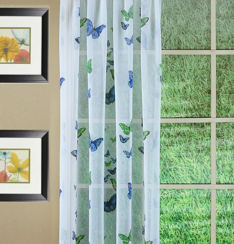 Vista 12 de Today's Curtain Panel semitransparente con estampado de mariposas, 63", azul, 54W x 63L