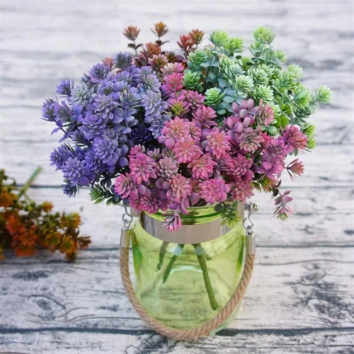 Vista 3 de SUNESA Flores artificiales de plástico, plantas suculentas artificiales, hojas de otoño, flores artificiales, decoración de boda, plantas falsas