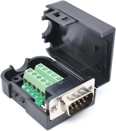 Vista 3 de Trolleyshop Conector DB9 macho 9pin pin placa de terminales D-SUB Cubierta de plástico sin soldadura a tornillo Conector de terminal Módulo de señal