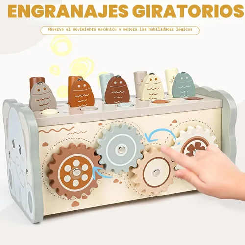 Vista 4 de Joyreal Juguetes Montessori de madera para niños de 1 año – Juguete martillador con xilófono y juego de pesca – Actividades educativas para niños