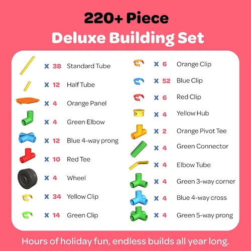 Vista 5 de Tubelox Juego de juguetes de construcción STEM de lujo y bolsa de almacenamiento Kit de construcción de tamaño real de 220 piezas para niños