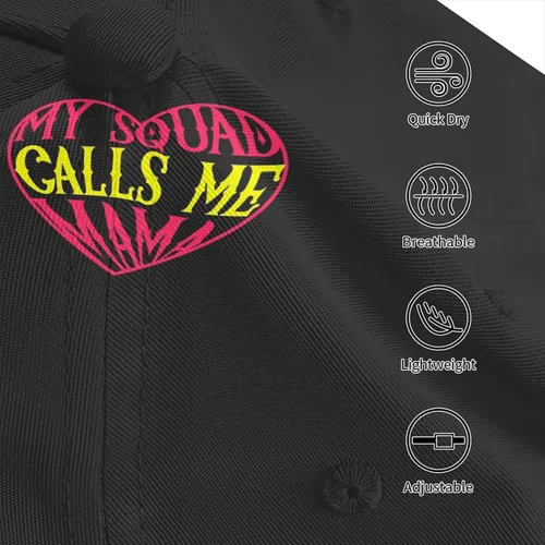 Vista 5 de My Squad Calls Me Mama - Gorra de béisbol para hombres y mujeres, ajustable, para papá, gorra de camionero casual para exteriores, color negro
