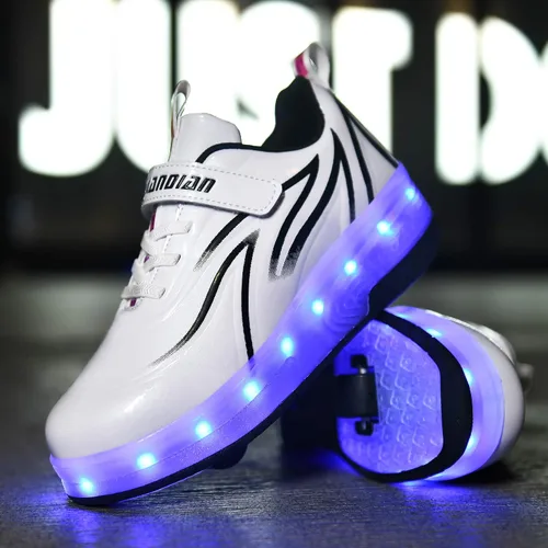 Vista 4 de HHSTS Zapatos para niños con ruedas, zapatos de color de luz LED, patines brillantes, zapatos de patinaje, regalos simples para niños y niñas
