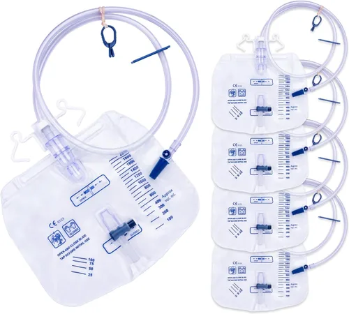 Vista 13 de Bolsas de pierna para catéter de 1000ml, bolsa de drenaje urinario para hombres y mujeres con válvula anti reflujo, tubos de 18 pulgadas y correas