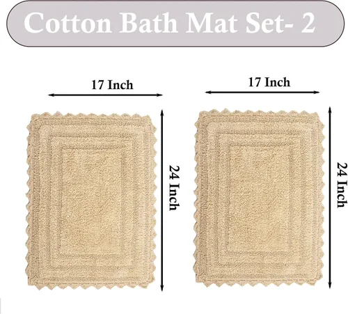 Vista 3 de TreeWool - Alfombras de baño con borde de ganchillo reversible en algodón de felpa (paquete de 2)