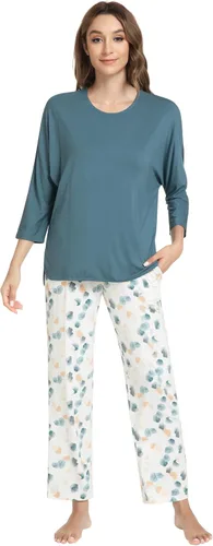 Vista 61 de NACHILA Women's Pajamas Set-Viscose Made from Bamboo, Long Sleeve Sleepwear Top with Pants Comfy Pajama Soft 2 Piece Pjs B-aqua Green