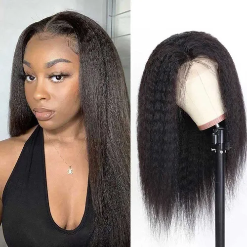 Vista 8 de ZIYU - Peluca rizada de 14 pulgadas con encaje frontal de 13 x 4 pulgadas, pelucas de cabello humano Línea de cabello prearrancada con abuelitos