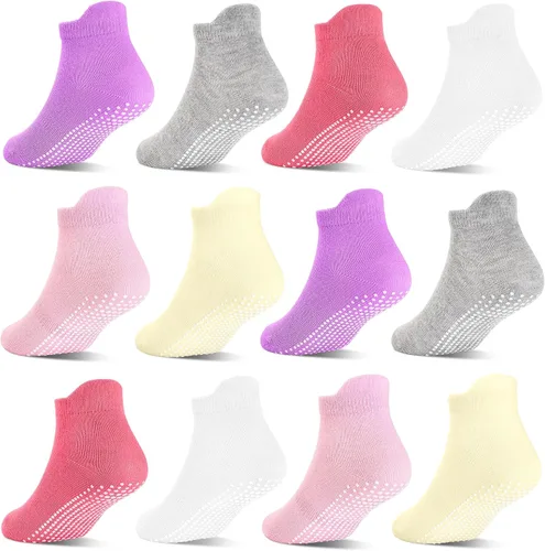 Vista 9 de Calcetines antideslizantes con agarre para bebés, niñas y niños, calcetines tobilleros para niños de 6 meses a 7 años, 12 pares