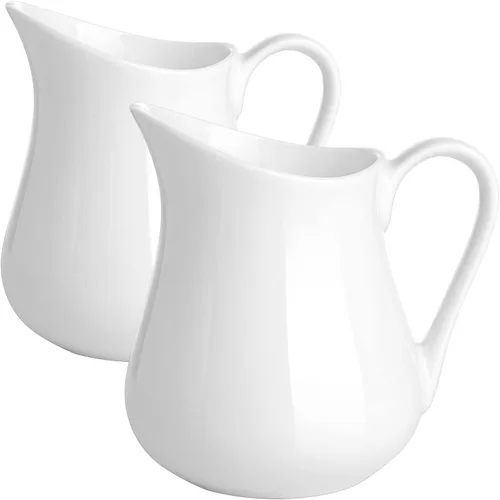 Vista 14 de Gurygo Jarra de Crema de 2 Oz (Juego/2) con Asa, Pequeña Jarra de Crema Clásica de Porcelana Fina Blanca, Pequeña Jarra de Leche para Café, Leche