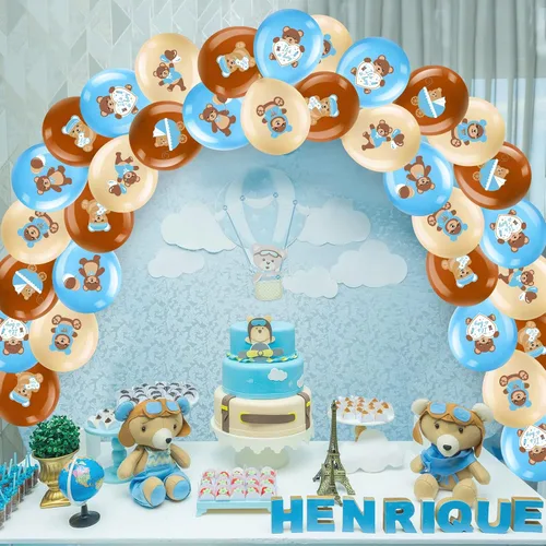 Vista 7 de Zomiboo 42 globos de oso para baby shower, de 12 pulgadas, de látex, azul, marrón, oso pequeño, decoraciones de fiesta para baby shower, revelación