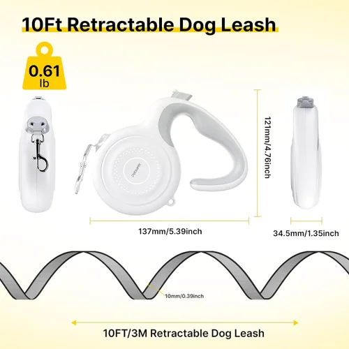 Vista 5 de Correa retráctil de 10 pies para perros pequeños y medianos, peso ligero, 360°, sin enredos, cinta de nailon fuerte y mango ergonómico
