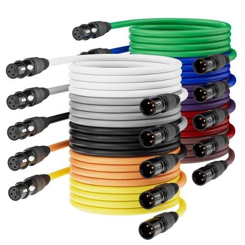 Vista 9 de Cables XLR de 3 pies, XLR macho a hembra, chapado en oro, 3 pines, cable de micrófono - 2