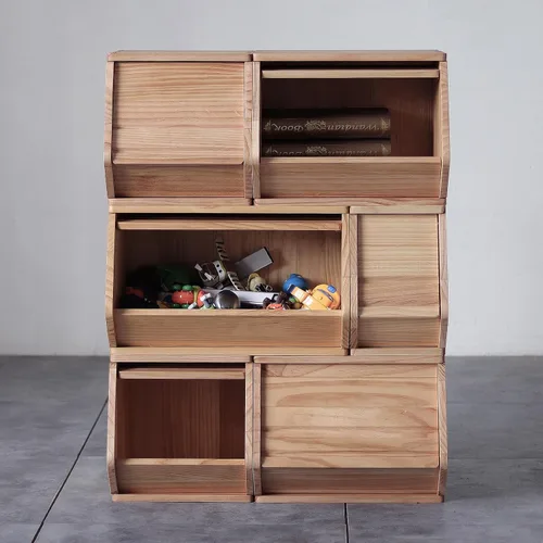 Vista 4 de Cofres apilables de madera maciza, contenedores con tapas, caja modular multiusos de madera, organizadores de almacenamiento de armario, gabinete