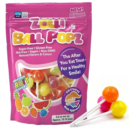 Vista 15 de Zolli Ball Popz Clean Teeth - Caramelos sin azúcar, sin colorantes, aptos para dieta keto y diabéticos, golosinas aprobadas por dentistas para niños