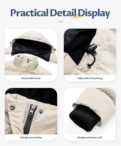 Vista 6 de CREATMO US Abrigo de invierno cálido para mujer, chaqueta de esquí impermeable acolchada con capucha desmontable