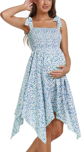 Vista 2 de Vestido de maternidad floral sin mangas, cuello cuadrado, dobladillo irregular, vestido de baby shower