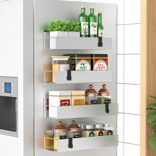 Vista 22 de HuggieGems Paquete de 6 organizadores magnéticos de almacenamiento de especias para refrigerador y horno, organizadores negros para nevera
